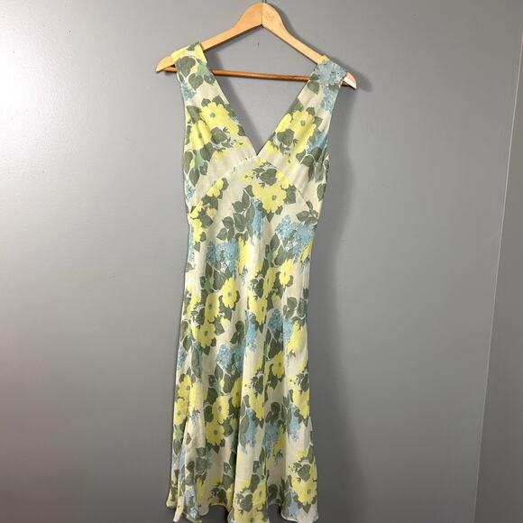 J. Peterman Dress Vintage 90's Blue Green Floral size 8 Medium Midi Summer - Picture 3 of 11